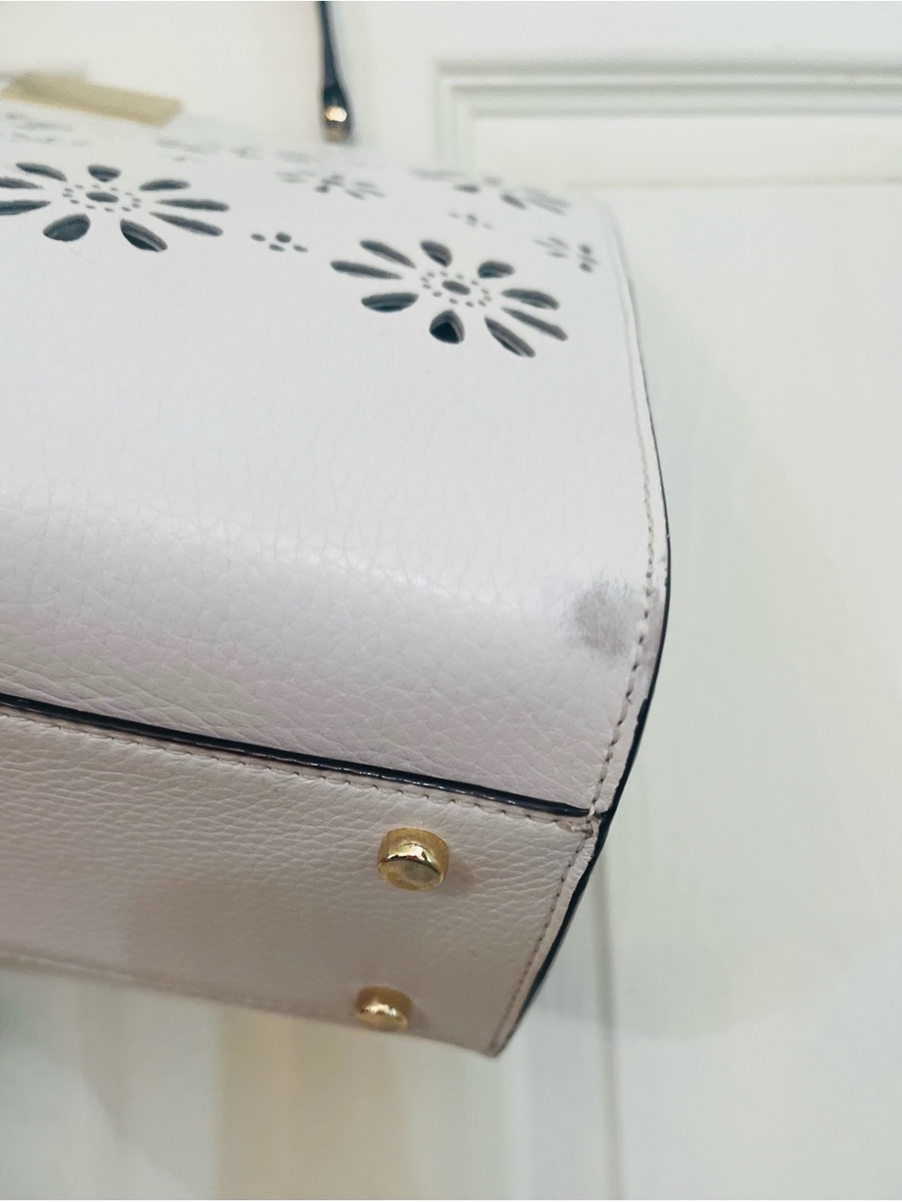Kate Spade White Leather Faye Drive Etta Daisy Cutout Satchel Tote Bag EUC - Picture 7 of 16